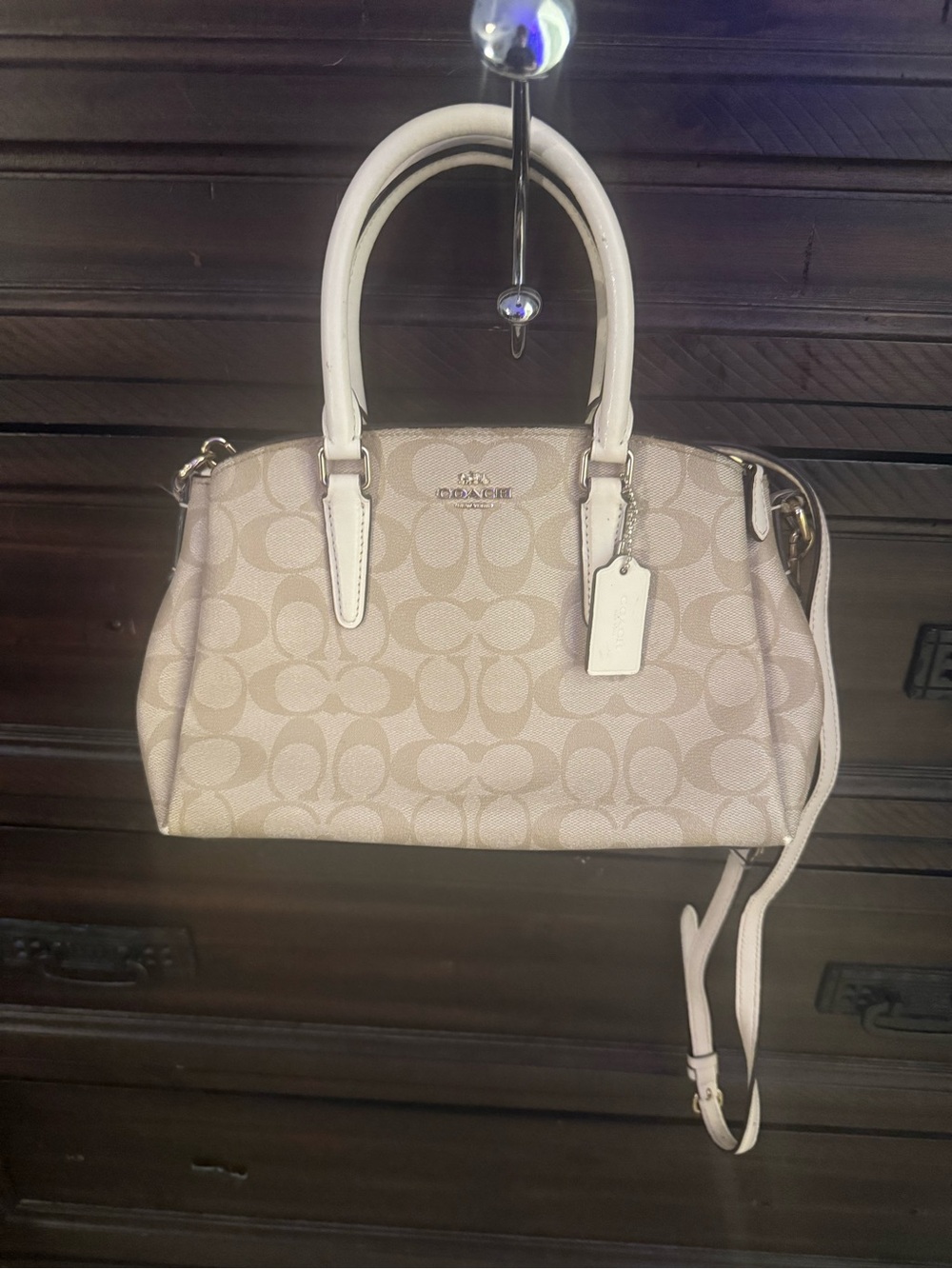 Coach Light Beige Signature Satchel with Crossbody Strap